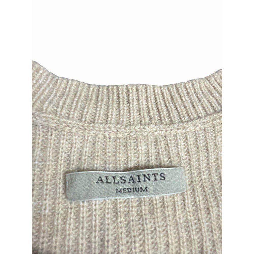 ALLSAINTS Women’s Wool Alpaca Knit Sweater Cold Shoulder‎ Beige M Asymmetrical - Picture 8 of 9